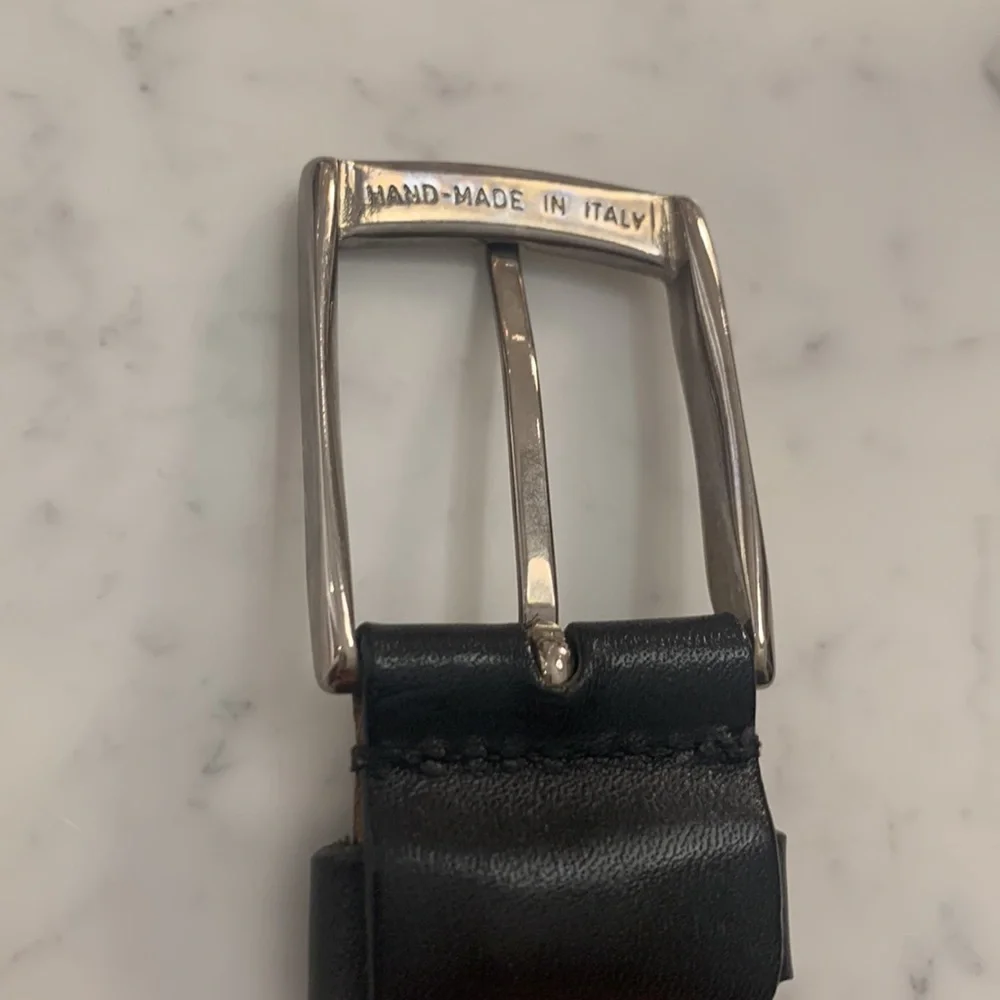 Etro Belt Size 100 Black Leather Belt with Silver Tone Buckle Mens